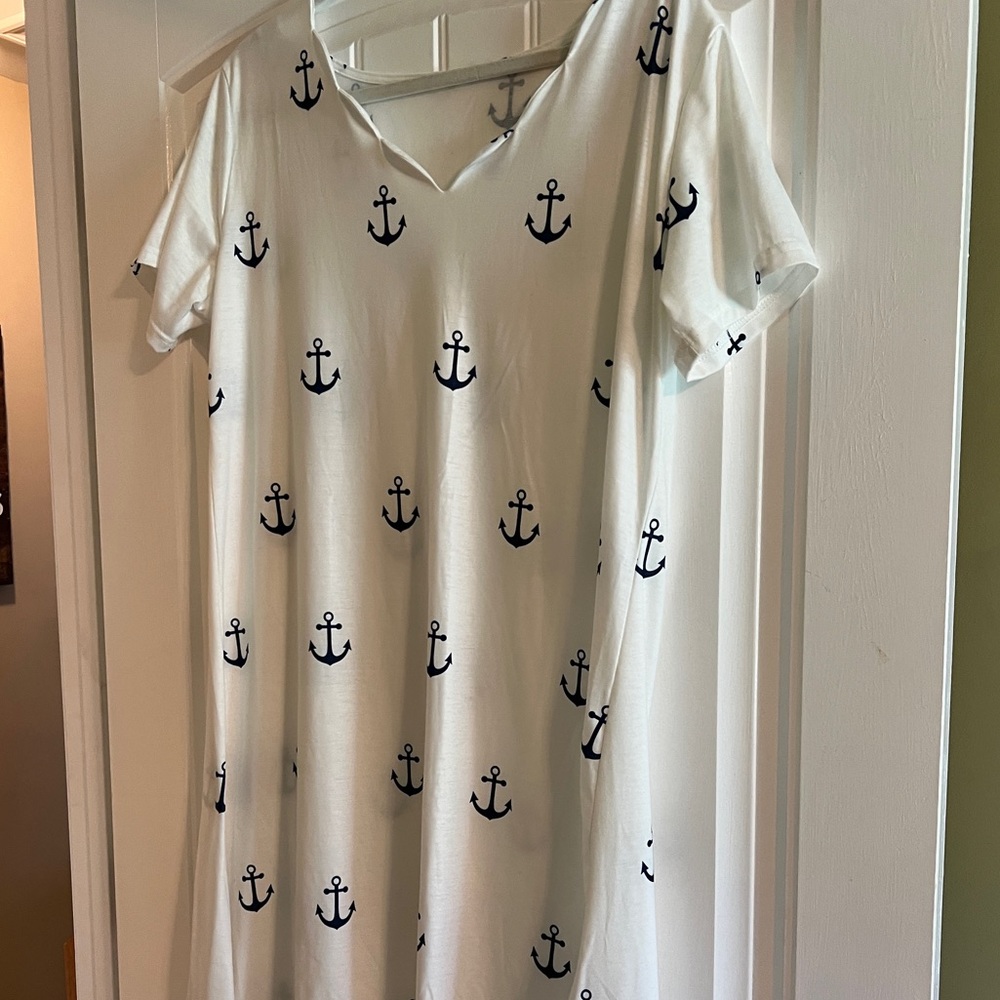 White with navy anchors Dress/beach cover up